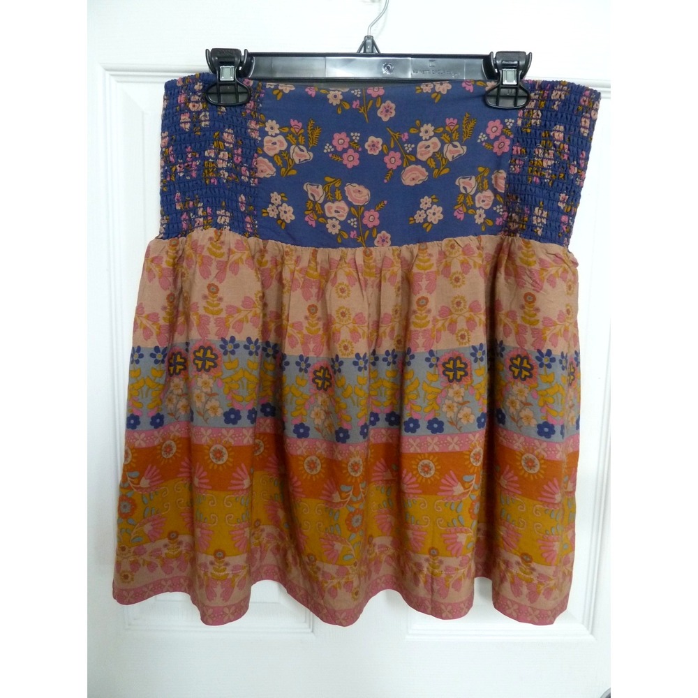 Natural Life NWT Boho Patchwork Floral Mini Skirt XL Smocked Waist Hippie Skirt
